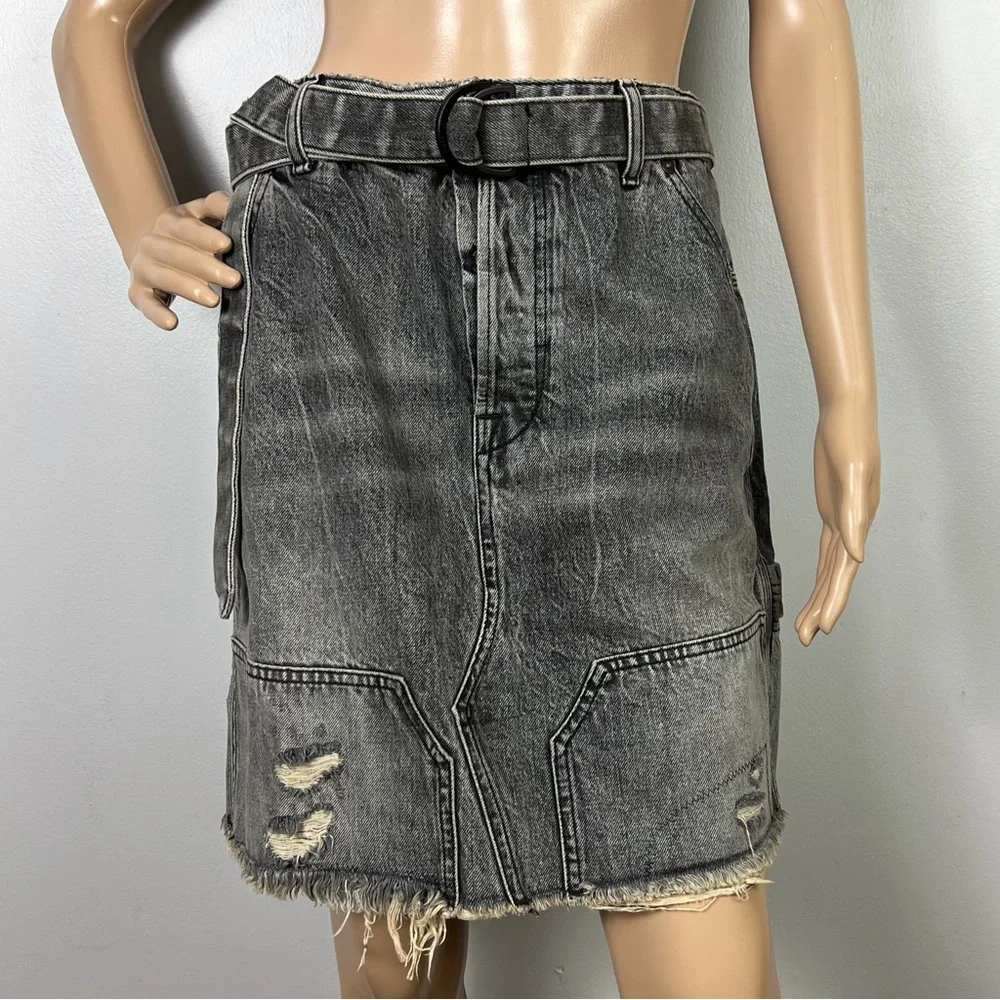 NEW BEN TAVERNITI UNRAVEL PROJECT DISTRESSED DENIM SKIRT - Picture 2 of 8